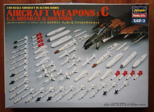 AIRCRAFT WEAPONS: C U.S.MISSILES & GUN PODS 1:48 HASEGAWA X48-3 komplett