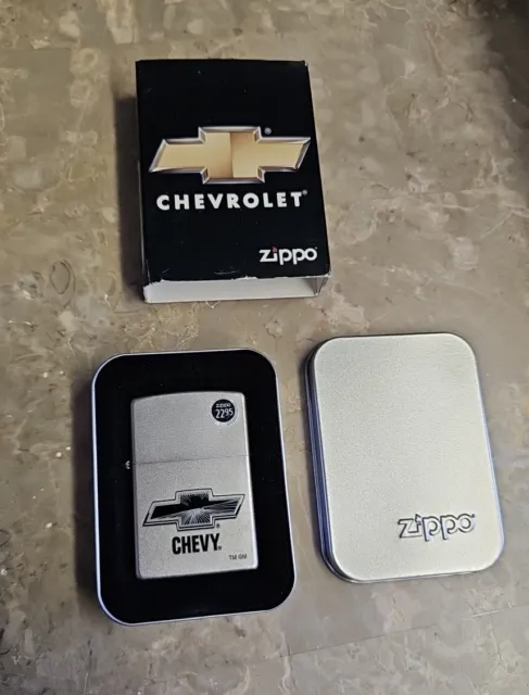 Zippo 2008 Chevy Silver Bow Tie Satin Chrome Lighter New Unfired