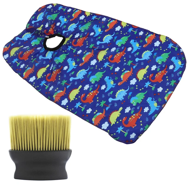 1 juego Kids Barber Cape con cuello Duster pincel dibujos animados corte de pelo capa corte de pelo