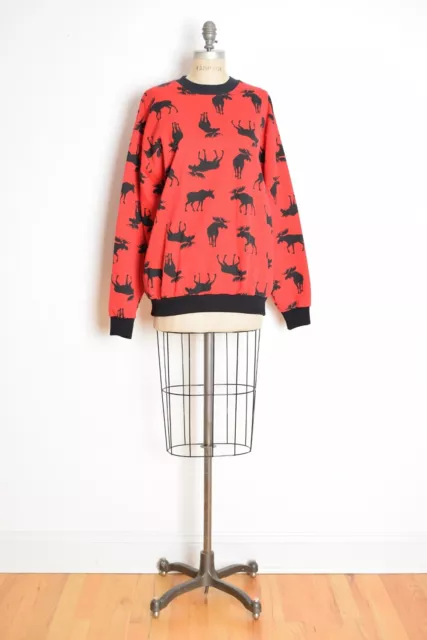 vintage 90s top sweatshirt red black MOOSE print shirt oversized XL 2