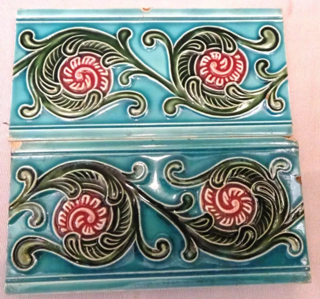 Tile Japan Dk Majolica Vintage Ceramic Porcelain Border Flower Design Collectibl