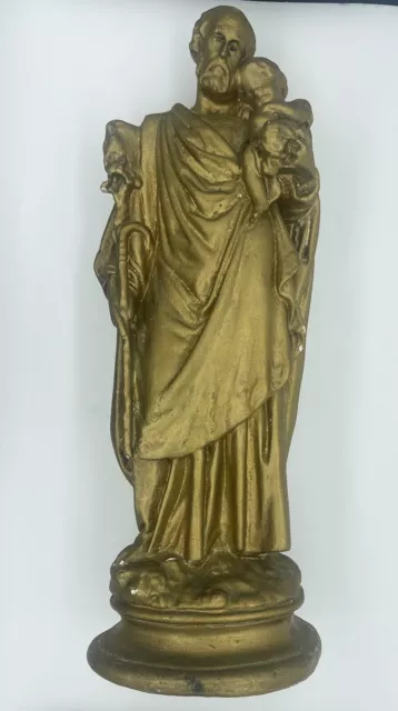 Antique Saint Joseph With Child Jesus Stucco 12” Religious Statue Made In Italy