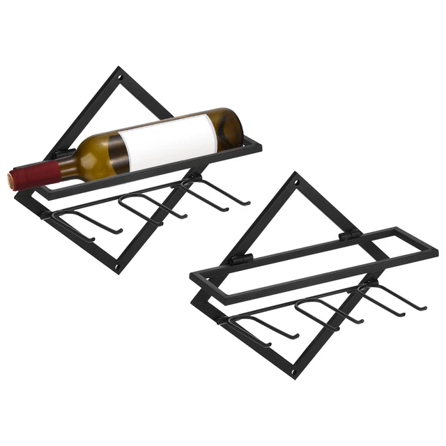 Wall Mounted Wine Rack 2 Set Metal Hanging Wine Bottle Holder for Kitchen, Black