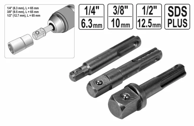 Hexagon Douille Steckschlüssel-adapter 3 Pièces Sds Plus-Schaft 1/2“ 1/4“ 3/