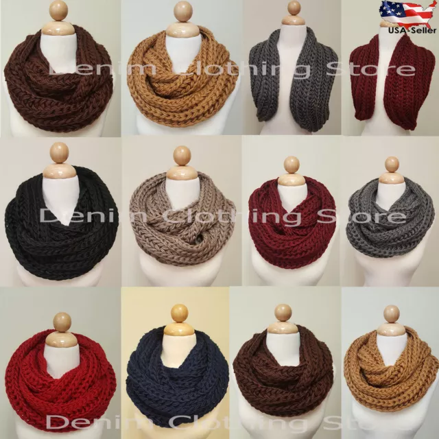 Women's Warm Winter Infinity Circle Cable Knit Cowl Neck Thick Scarf Shawl Wrap