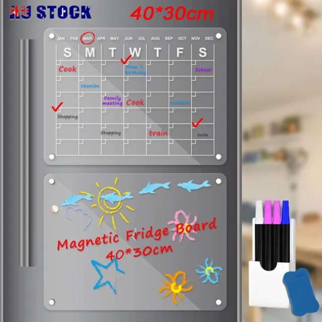 Magnetic Fridge Whiteboard Weekly Monthly Calendar Planner Erase Board with Pens