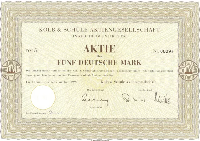 Kolb & Schüle AG Aktie über 5 DM