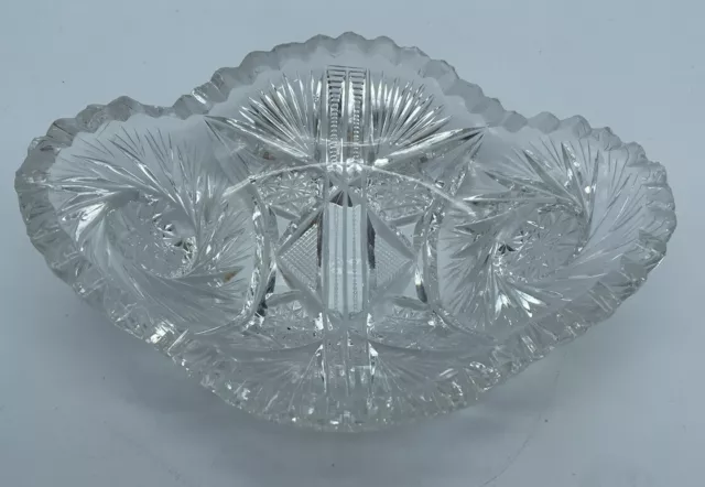 Vintage Deep Cut Crystal Oval 7" Bowl with Sawtooth Rim Candy Trinket Dish