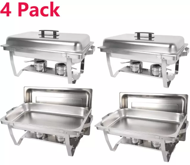 4 Pack Chafing Dish 8 QT Food Warmer Stainless Steel Buffet Set Catering Chafer