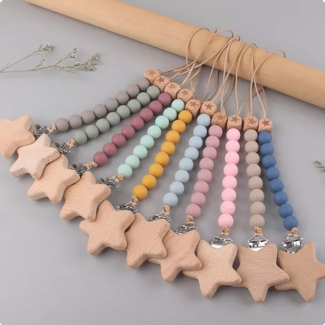 Star Beech Wood Molar Chain Pacifier Clips Chains Lanyard Baby Pacifier Chain