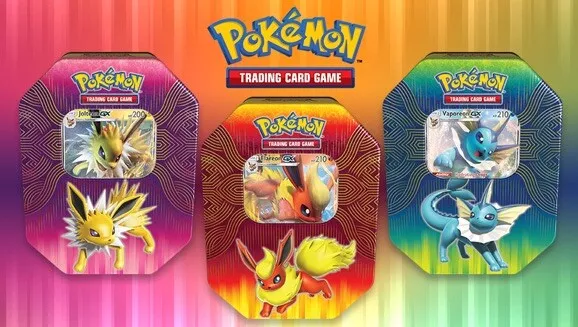 Pokémon TCG: Elemental Powers Tin Set of 3 - Jolteon GX Vaporeon GX Flareon GX