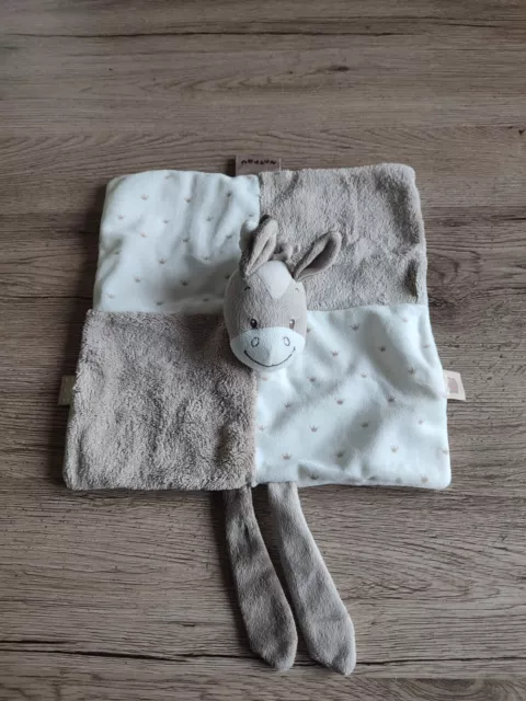 Doudou Plat Âne Cheval Beige Blanc Attache Tétine Max et Noa NATTOU