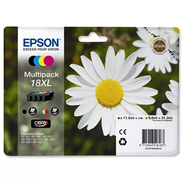 PACK 4 CARTOUCHE EPSON 18XL NOIR + CYAN MAGENTA JAUNE / paquerette marguerite 18