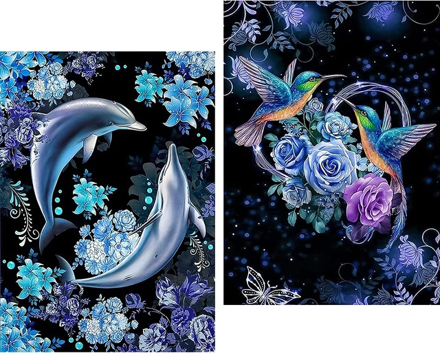 Paquete de 2 kits de pintura de diamantes para adultos, 5D hágalo usted mismo animal rosa taladro completo arte redondo