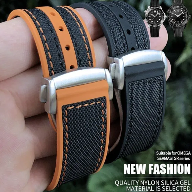 19-22mm Nylon Leather Rubber Watch Band Strap For Omega Planet Ocean Seamaster