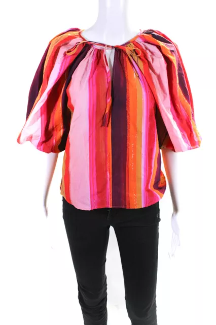 MSGM Womens Striped Puffy Sleeves Blouse Multi Colored Cotton Size EUR 44