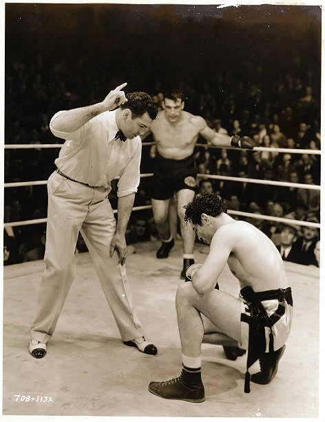 Jack Dempsey Is Shown In The Role Of Referee As Max Baer Kneels On T - Old Photo