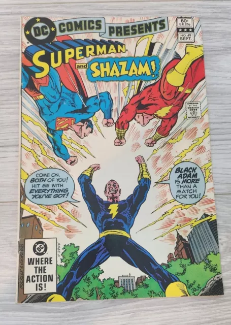 DC COMICS PRESENTS: Issue 49 (Sept 1982) features SUPERMAN, SHAZAM & BLACK ADAM