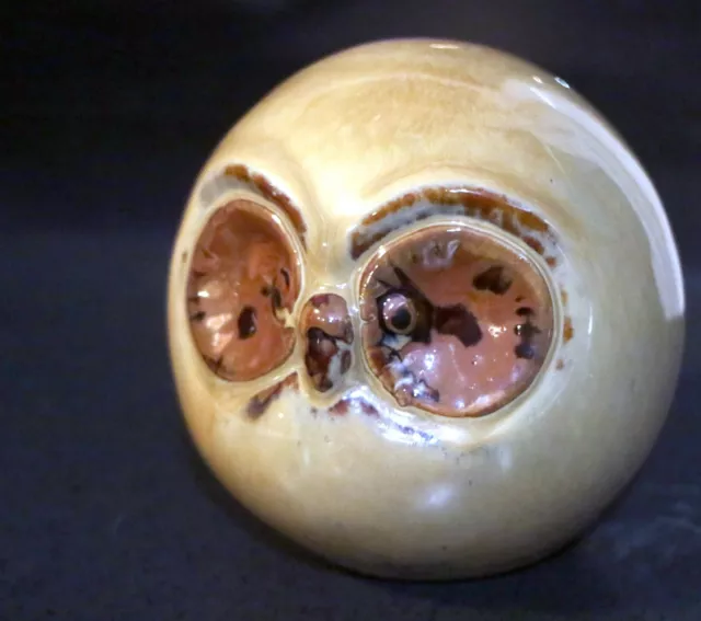 Ceramic Owl Head Large Round with Huge Eyes Brown Vintage 3" Japan