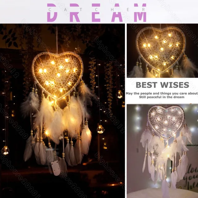 Dream Catchers Handmade LED Boho Traditional Heart Net For Home Wall Hang Decor