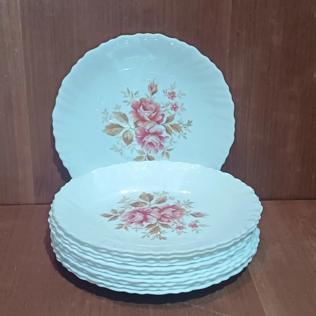 6 ASSIETTES PLATES Arcopal décor Roses rouges (lot 1 ) EUR 15,00