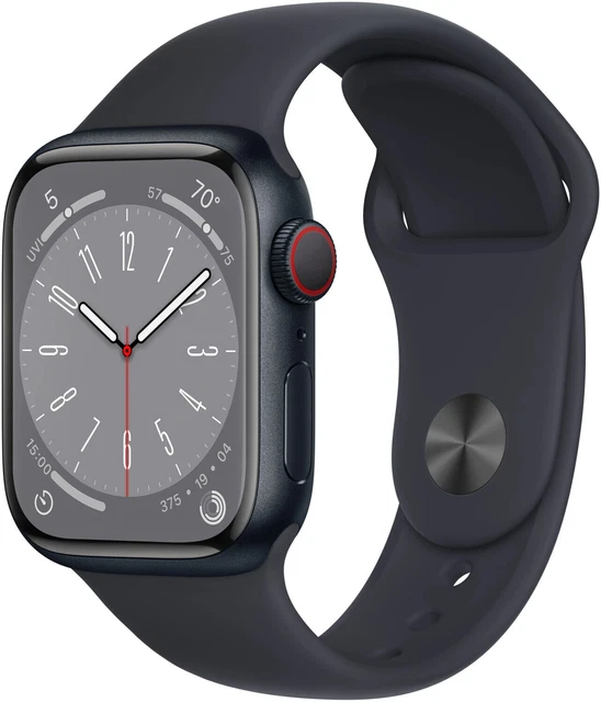 APPLE Watch S8 GPS + Cell 45mm Alugehäuse Sportband Mitternacht MNK43FD/A B-Ware