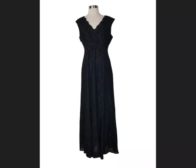 TAHARI ASL Women's 12 Black floral lace sleeveless formal dress stretch gown