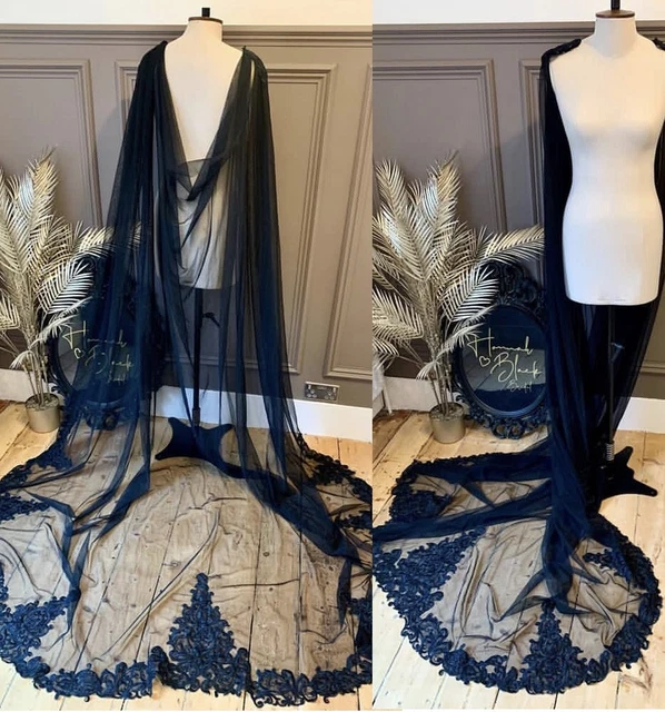 Gothic Black Wedding Capes Long Tulle Bridal Cloak Shoulder Veils Brides 300CM