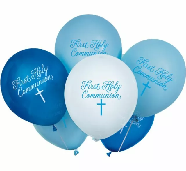 FIRST HOLY COMMUNION BALLOONS - 8 x BLUE & WHITE BOYS - CROSS - FAST DISPATCH