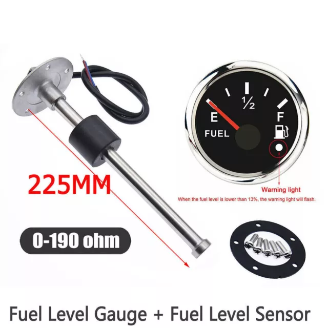 52mm Fuel Level Gauge +225mm Fuel Level Sender Sensor 0-190ohm For Car Boat