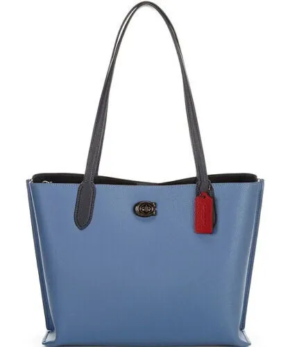 NWT $350 Coach Willow C0692 Medium Leather Tote Washed Chambray blue