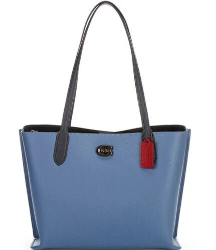NWT $350 Coach Willow C0692 Medium Leather Tote Washed Chambray blue