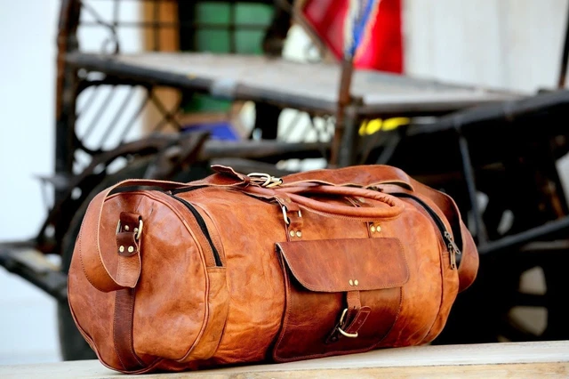 Grand Sac Fourre-tout Homme En Cuir Véritable - 25 Pouces, Vintage, Marron, Neuf Sans étiquette, Fait Main
