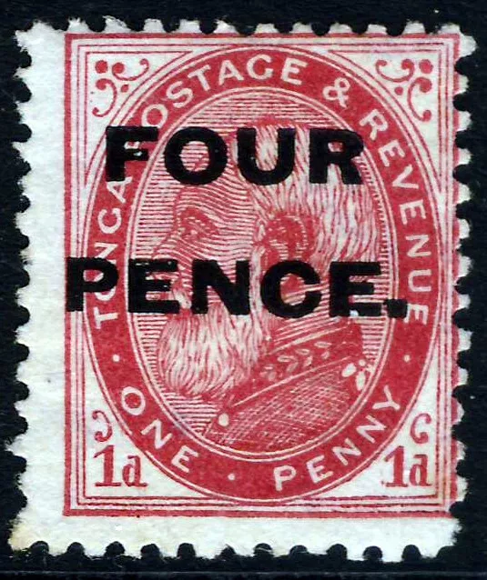 TONGA 1891 King George I FOUR PENCE Surcharge on 1d. Carmine SG 5 MNG