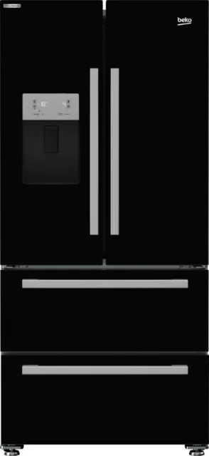 New Graded Black  Beko GRNE360520DB American 4 Door Fridge Freezer