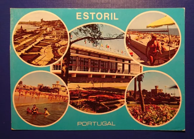 Old Postcard Ak Estoril Portugal Casino Beach Park