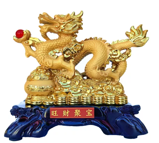 Feng Shui 2024 Chinese Zodiac Dragon with Money Pot Statue Figurine Decorationmp