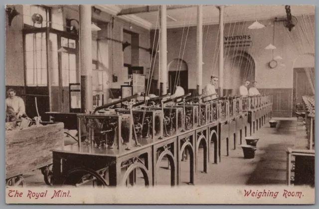 Social History Working Life The Royal Mint Weighing Room Vintage Postcard