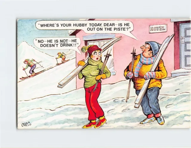 Postcard Greeting Card with Conversation and Women Skiers Snow Art Print