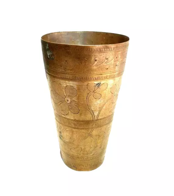 Vintage Old Antique Brass Handcrafted Fine Engraved Victorian Milk / Water Glass