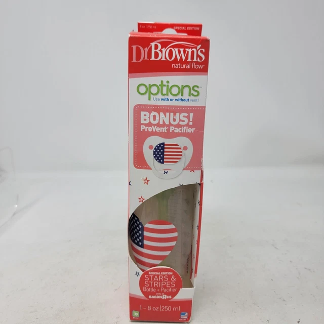 Dr Brown's Options Stars & Stripes 4th Of July Heart Bottle 8oz Bonus Pacifier