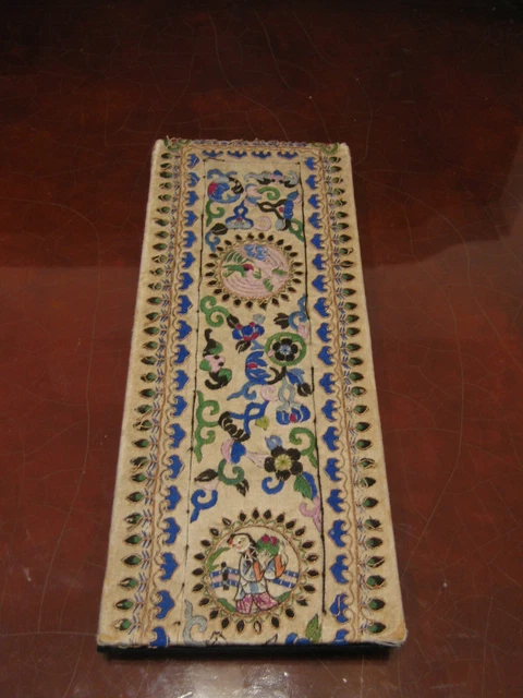 Vintage Ancien Début Pour Mi 20th Siècle Chinois Brodé Pièce W/Chauve-Souris