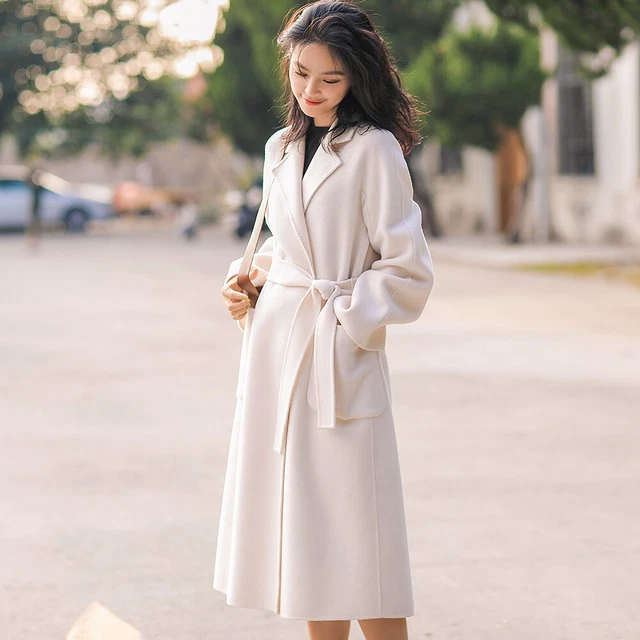 Trendy Women Slim Wool Coat Trench Lapel Collar Winter Long Outwear Jacket Party