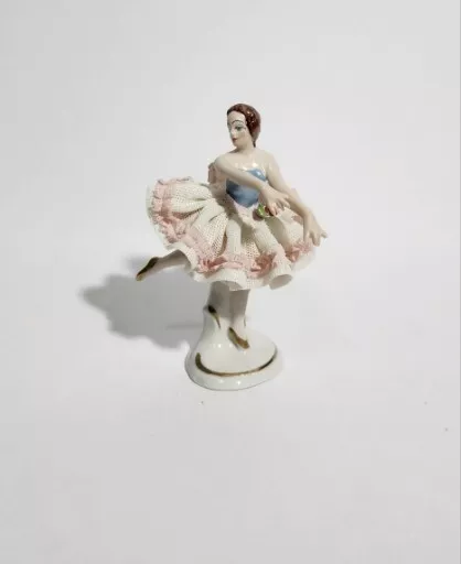 Wilhelm Rittirsch Dresden Lace Figurine Ballerina Pink Tutu 4"