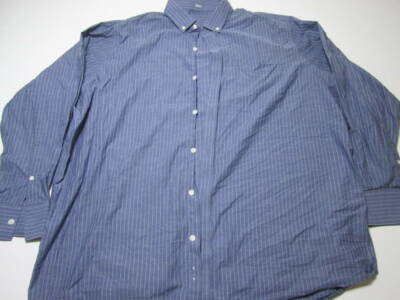 J. Hilburn Mens Size XL Dress Shirt Blue 100% Cotton Striped Chest Pocket