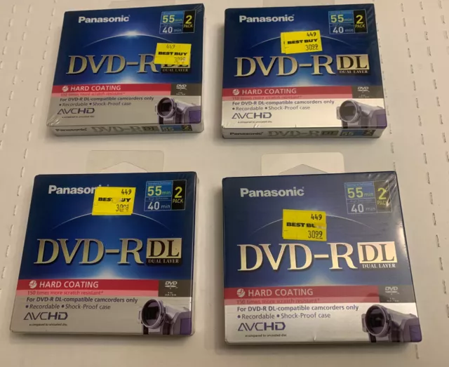 Lot Of 4 (2)Packs Panasonic DVD-R DL AVCHD Hard Coating 55 min DVD Sealed