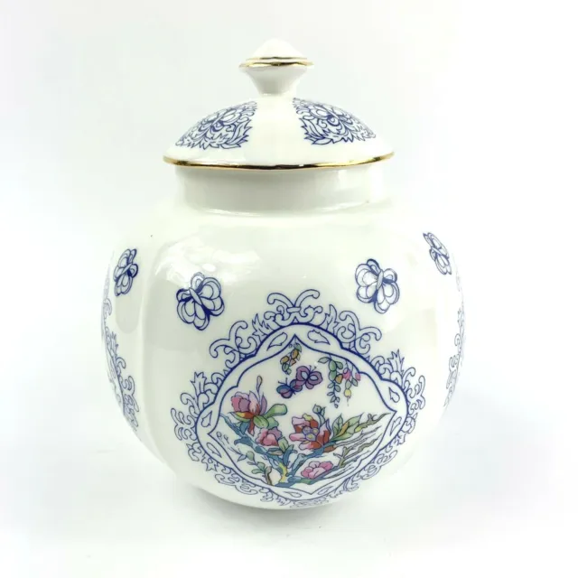 Aynsley Edna Hidel Temple Jar Porcelain Bone China Blue Trellis Hand Painted 5”