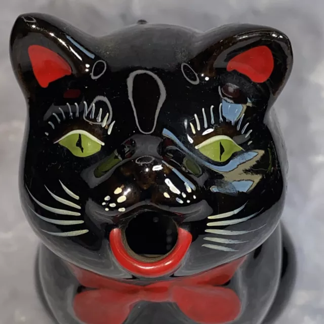 Vintage Black Cat Creamer 1950s Shafford Red Ware Red Bowtie Japan Green Eyes