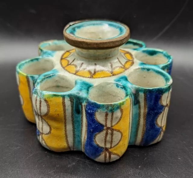 Vintage Late 20th Century Moroccan Ceramic Inkwell, Metal Rim