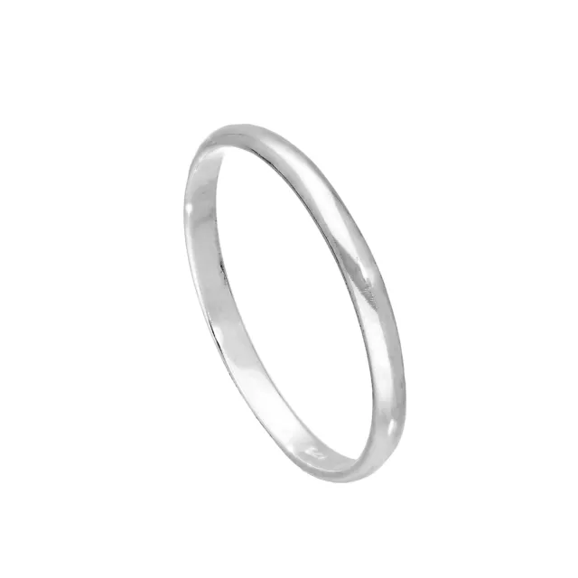 Sterling Silver 2mm D Shaped Wedding Band Ring Size E - W Plain Small